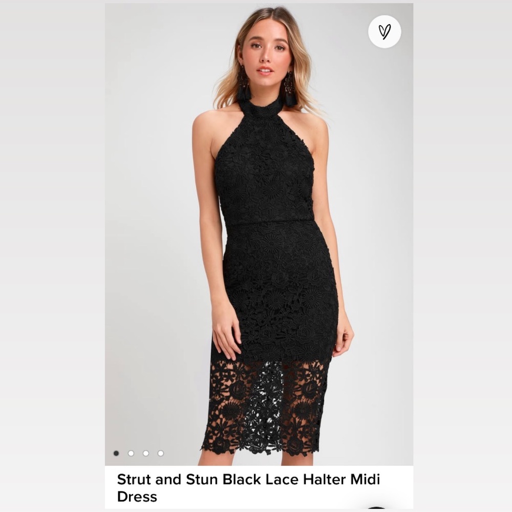Lulus Strut and Stun Black Lace Halter Midi Dress